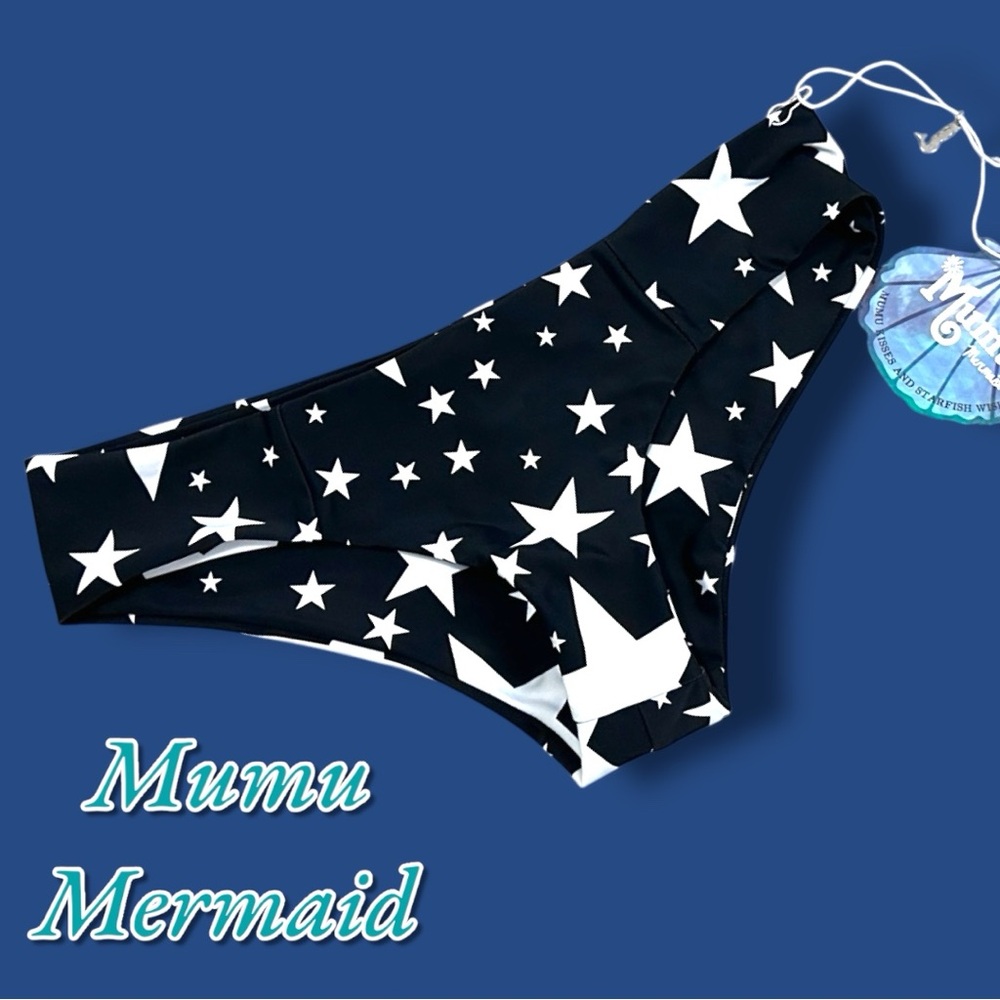 ✨HP✨NWT Show Me Your Mumu Mermaid Black and White Stars Bikini Bottoms. Medium